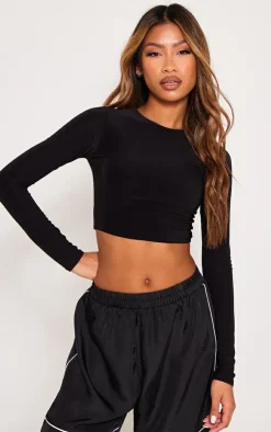 PrettyLittleThing Basic Tops*Basic Slinky Long Sleeve Crop Top