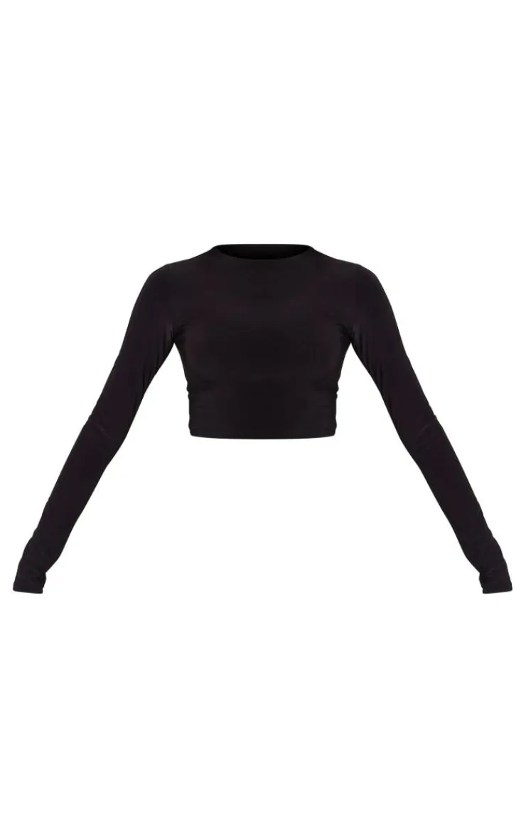 PrettyLittleThing Basic Tops*Basic Slinky Long Sleeve Crop Top