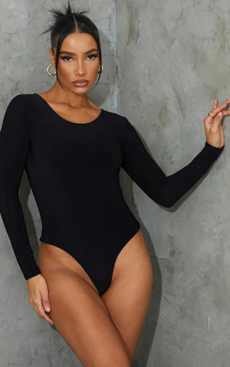 PrettyLittleThing Basic Tops*Basic Slinky Long Sleeve Bodysuit
