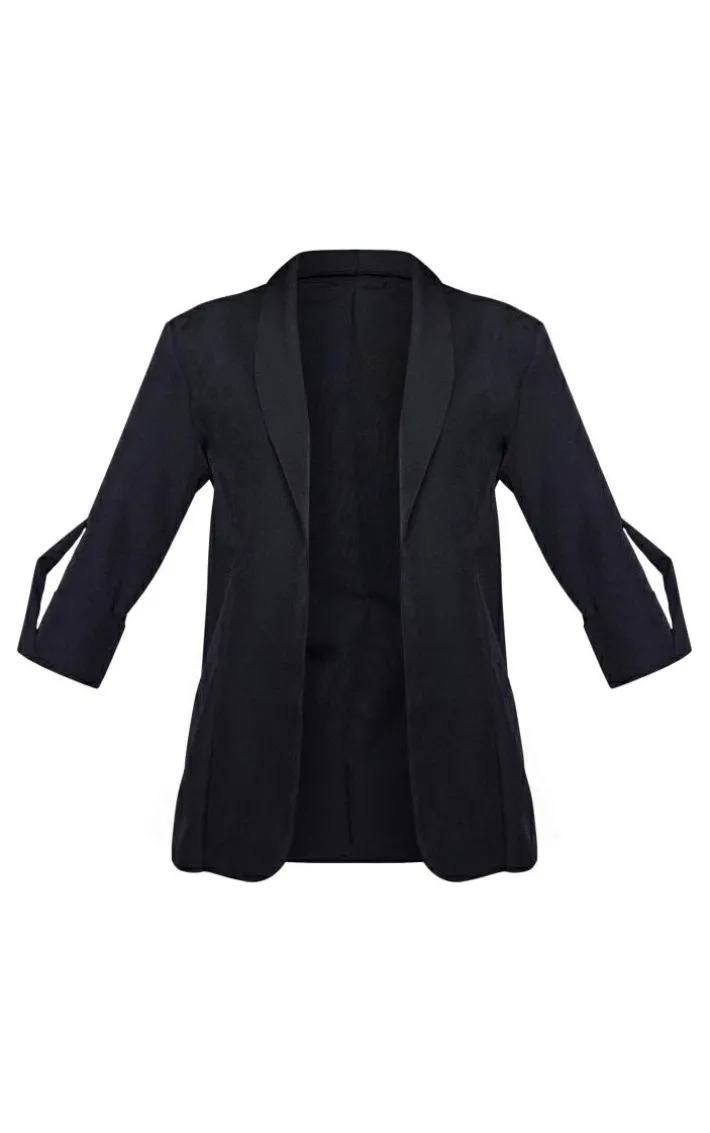 Black Basic Turn Up Sleeve Blazer