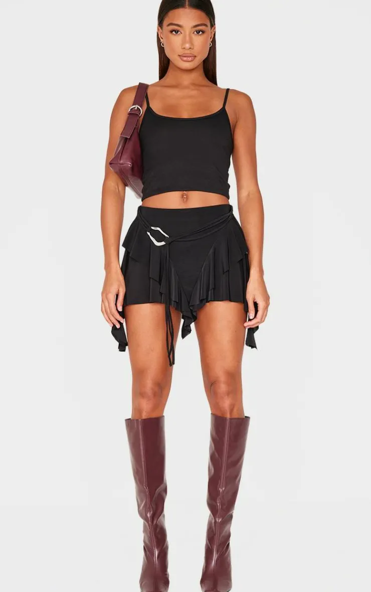 Belt Detail Slinky Jersey Ruffle Mini Skirt-PrettyLittleThing Best