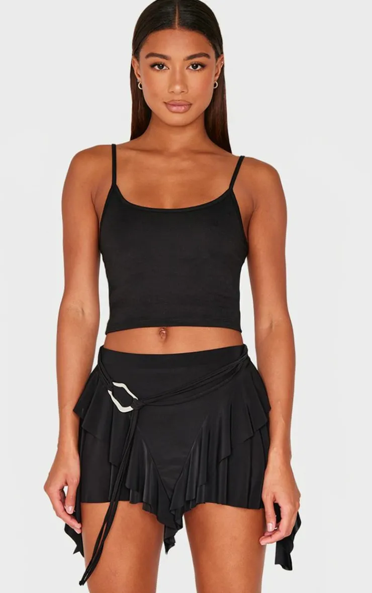 Belt Detail Slinky Jersey Ruffle Mini Skirt-PrettyLittleThing Best