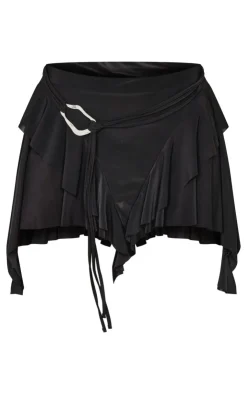 Belt Detail Slinky Jersey Ruffle Mini Skirt-PrettyLittleThing Best