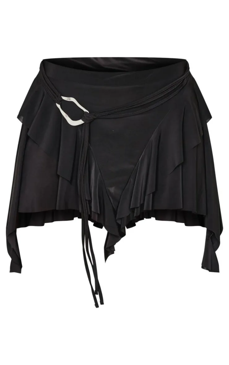 Belt Detail Slinky Jersey Ruffle Mini Skirt-PrettyLittleThing Best