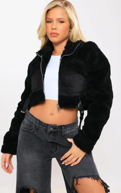 PrettyLittleThing Aviator Jackets*Belted Hem Faux Suede Borg Lined Aviator