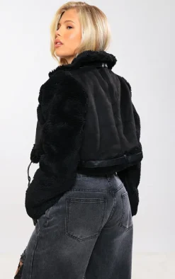 PrettyLittleThing Aviator Jackets*Belted Hem Faux Suede Borg Lined Aviator