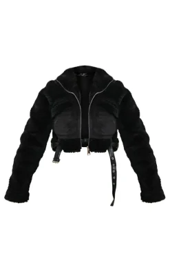 PrettyLittleThing Aviator Jackets*Belted Hem Faux Suede Borg Lined Aviator