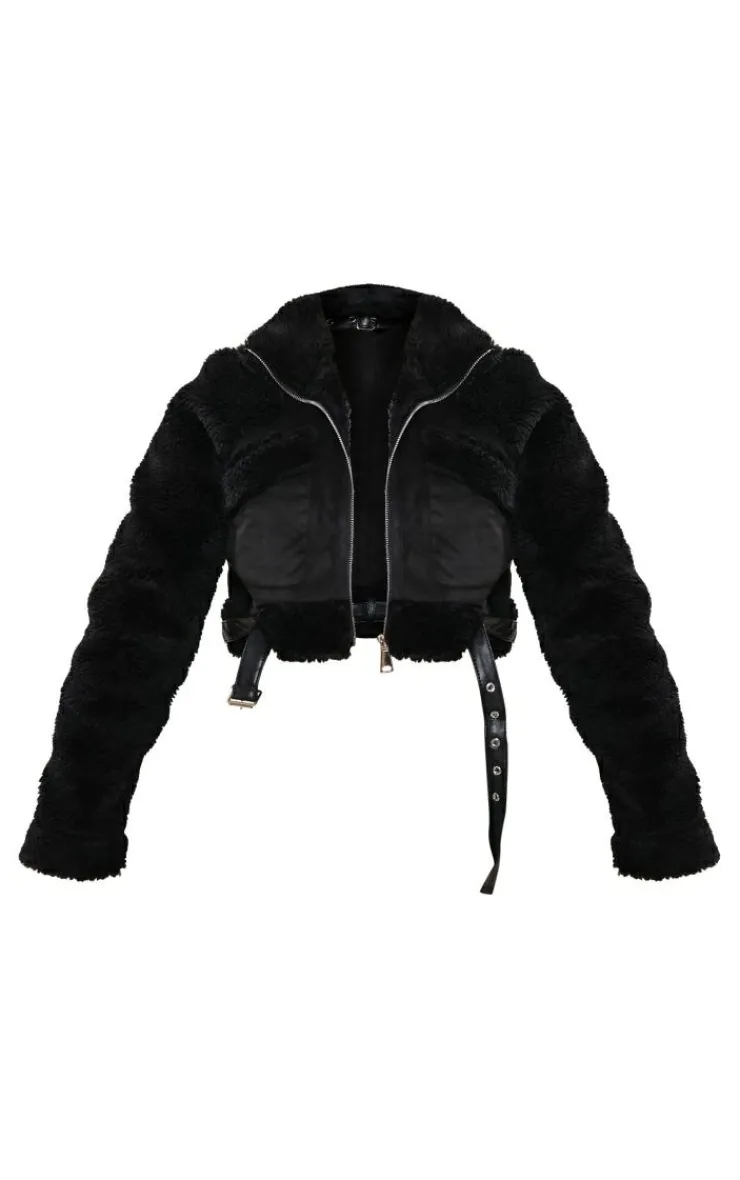 PrettyLittleThing Aviator Jackets*Belted Hem Faux Suede Borg Lined Aviator