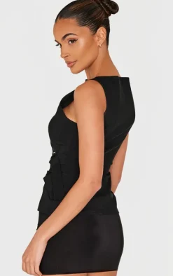 PrettyLittleThing Sleeveless Tops*Bengaline Boatneck Buckle Detail Long Top