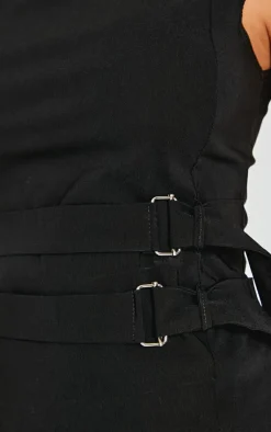 PrettyLittleThing Sleeveless Tops*Bengaline Boatneck Buckle Detail Long Top