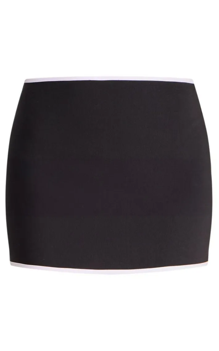 Black Bengaline Contrast Binding Low Rise Mini Skirt