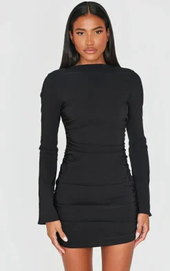 Bengaline Long Sleeve Ruched Bodycon Dress-PrettyLittleThing Clearance