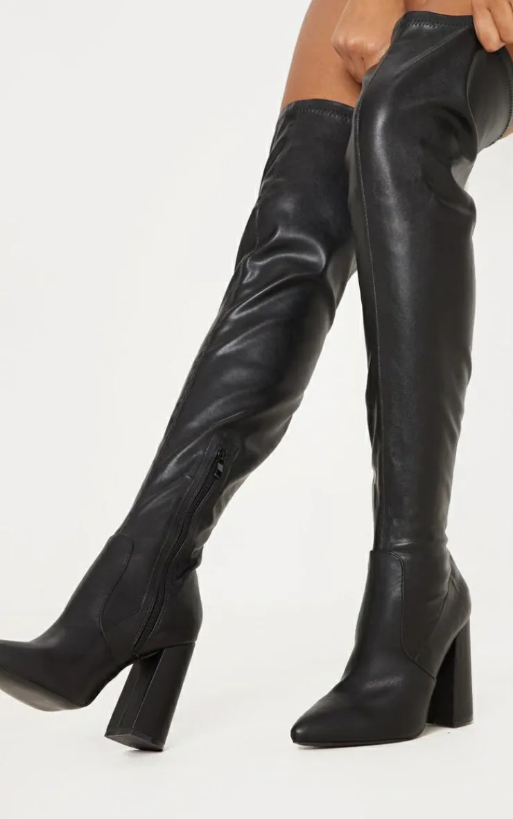 PrettyLittleThing High Heels*Block Heel PU Thigh High Boot