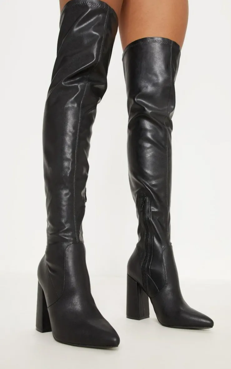 PrettyLittleThing High Heels*Block Heel PU Thigh High Boot