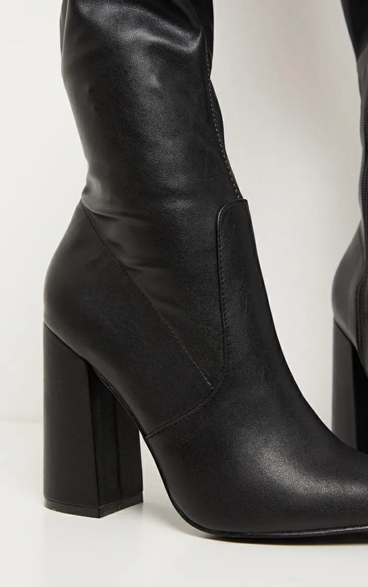 PrettyLittleThing High Heels*Block Heel PU Thigh High Boot