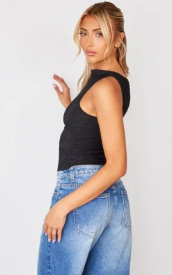 PrettyLittleThing Sleeveless Tops*Boatneck Slinky Sleeveless Long Top