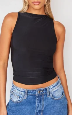 PrettyLittleThing Sleeveless Tops*Boatneck Slinky Sleeveless Long Top