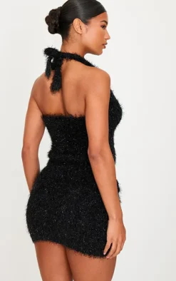 PrettyLittleThing Bobble Eyelash Knit Halterneck Vest Black