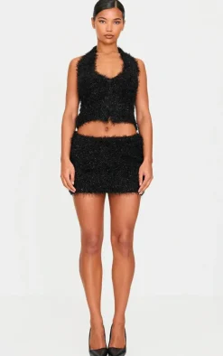 PrettyLittleThing Bobble Eyelash Knit Halterneck Vest Black
