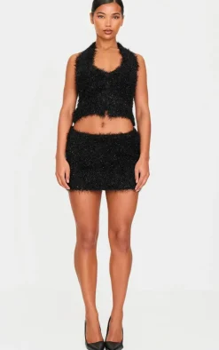 New PrettyLittleThing Bobble Eyelash Knit Mini Skirt Black