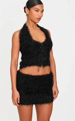 New PrettyLittleThing Bobble Eyelash Knit Mini Skirt Black
