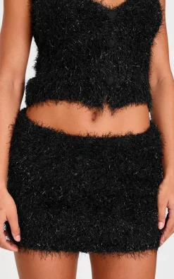New PrettyLittleThing Bobble Eyelash Knit Mini Skirt Black