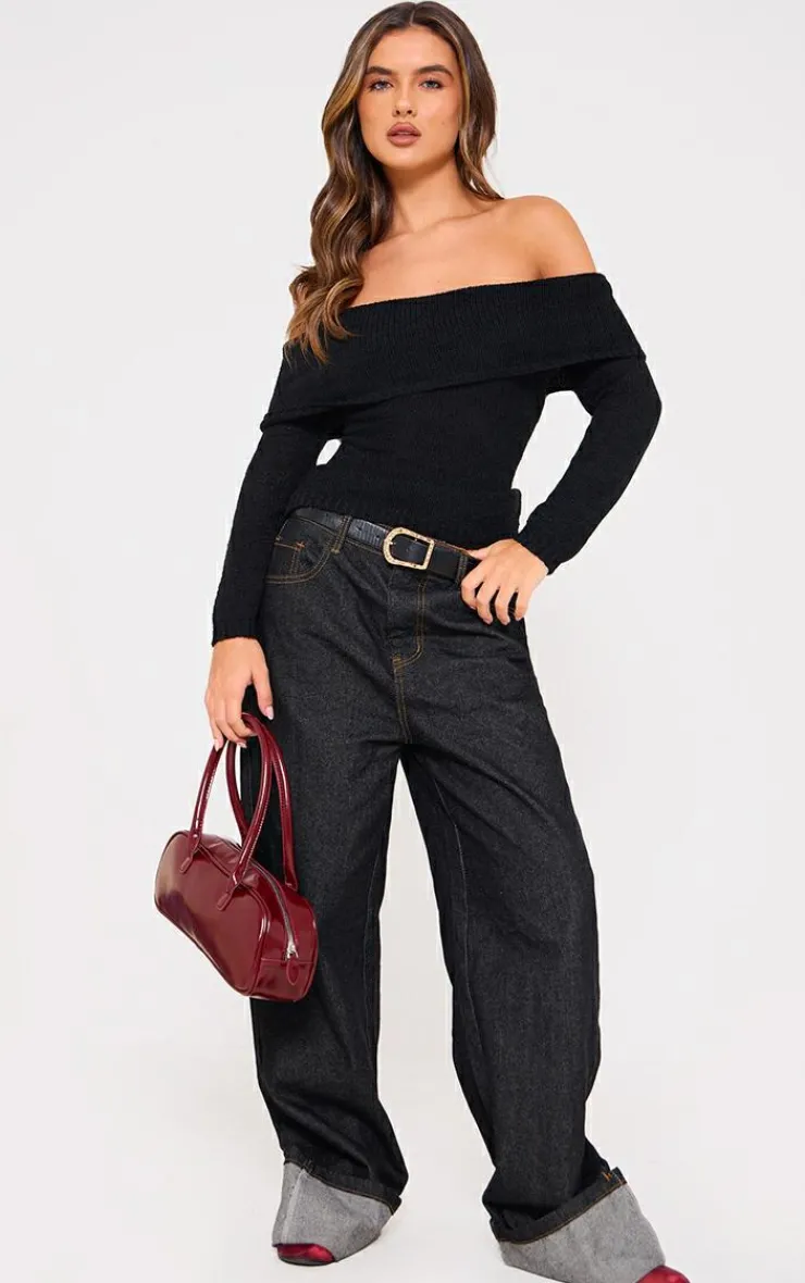 PrettyLittleThing Knitted Tops*Bobble Knit Bardot Top