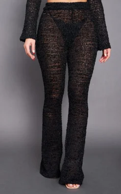 Online PrettyLittleThing Bobble Knit Flared Pants Black