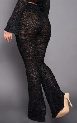 Online PrettyLittleThing Bobble Knit Flared Pants Black