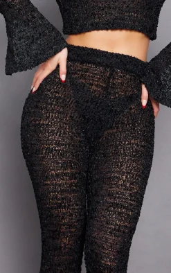 Online PrettyLittleThing Bobble Knit Flared Pants Black