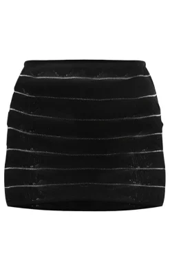 Sale PrettyLittleThing Bobble Textured Sheer Knit Mini Skirt Black
