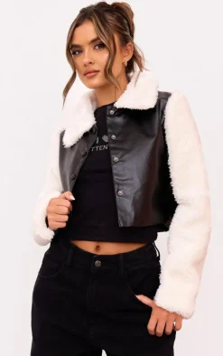 PrettyLittleThing Faux Leather Jackets*Bonded Sleeves Faux Leather Jacket