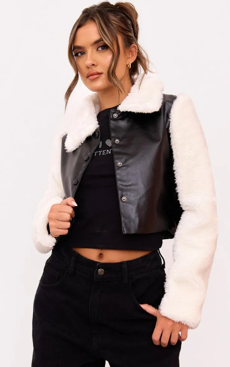 PrettyLittleThing Faux Leather Jackets*Bonded Sleeves Faux Leather Jacket