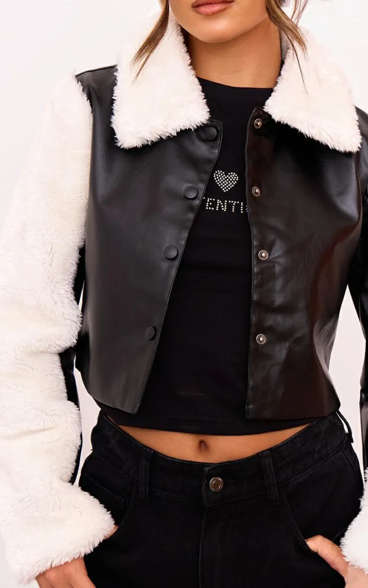 PrettyLittleThing Faux Leather Jackets*Bonded Sleeves Faux Leather Jacket