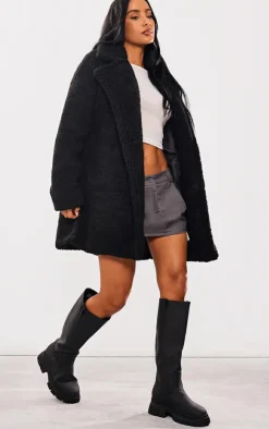PrettyLittleThing Teddy Coats*Borg Lapel Drop Arm Midi Coat