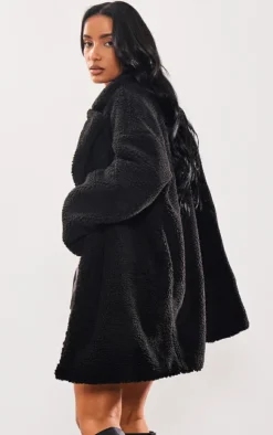 PrettyLittleThing Teddy Coats*Borg Lapel Drop Arm Midi Coat