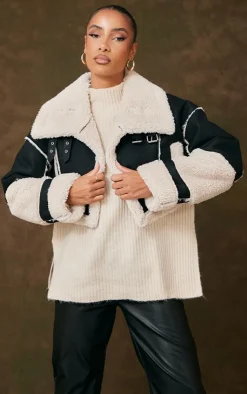 PrettyLittleThing Aviator Jackets*Borg Lined Panelled Cropped Aviator