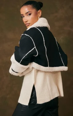 PrettyLittleThing Aviator Jackets*Borg Lined Panelled Cropped Aviator