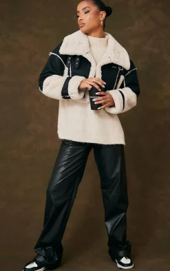 PrettyLittleThing Aviator Jackets*Borg Lined Panelled Cropped Aviator