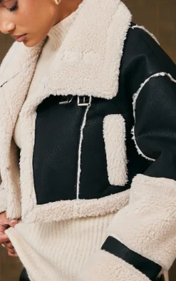 PrettyLittleThing Aviator Jackets*Borg Lined Panelled Cropped Aviator