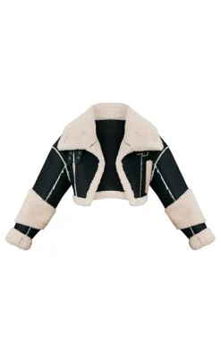 PrettyLittleThing Aviator Jackets*Borg Lined Panelled Cropped Aviator