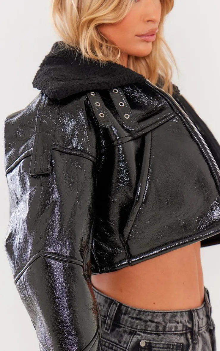 PrettyLittleThing Winter Coats & Jackets*Borg Lined Vinyl Cropped Jacket