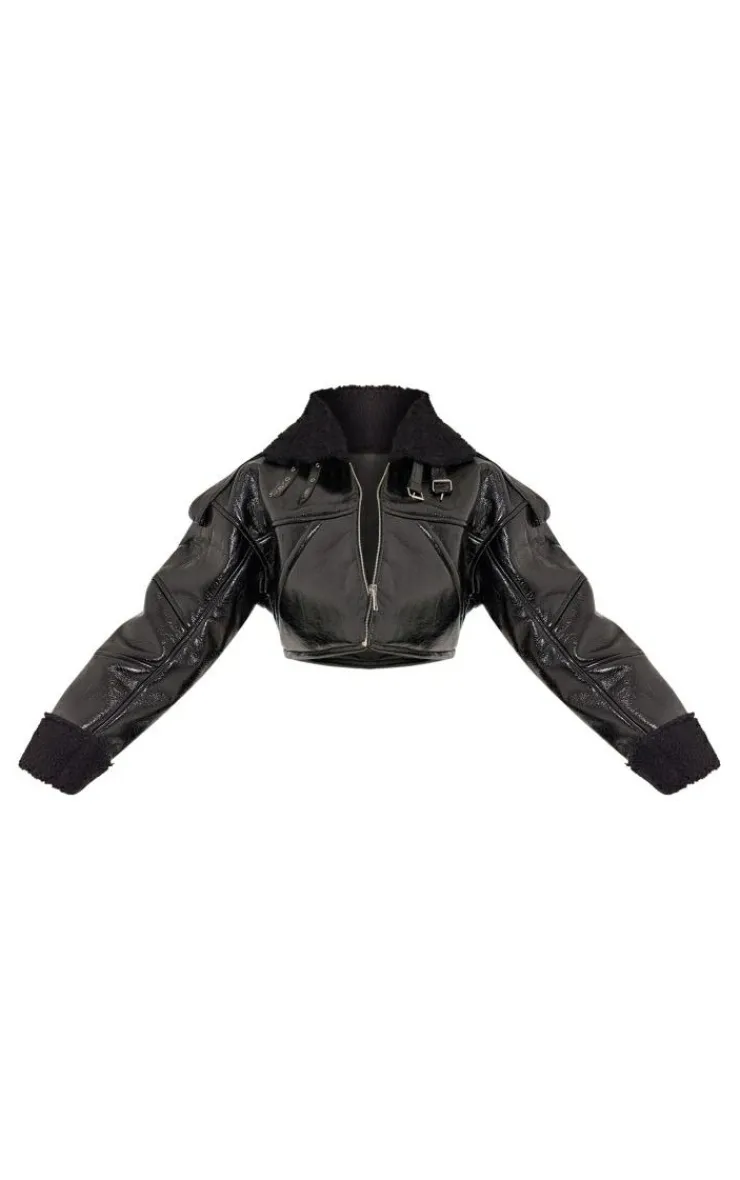 PrettyLittleThing Winter Coats & Jackets*Borg Lined Vinyl Cropped Jacket