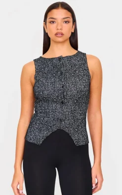 PrettyLittleThing Sleeveless Tops*Boucle Button Down Waist Coat