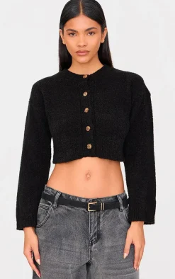 PrettyLittleThing Cardigans*Boucle Knit Button Through Cropped Cardigan