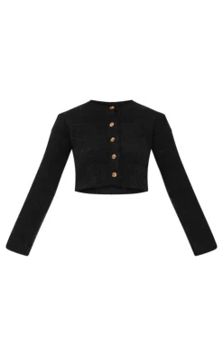 PrettyLittleThing Cardigans*Boucle Knit Button Through Cropped Cardigan