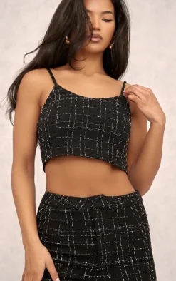 Clearance PrettyLittleThing Boucle Strappy Scoop Neck Bralet Black