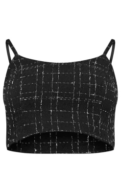 Clearance PrettyLittleThing Boucle Strappy Scoop Neck Bralet Black