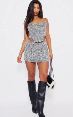 Clearance PrettyLittleThing Boucle Tweed Mini Skirt Black
