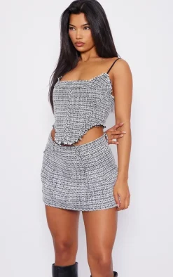 Clearance PrettyLittleThing Boucle Tweed Mini Skirt Black
